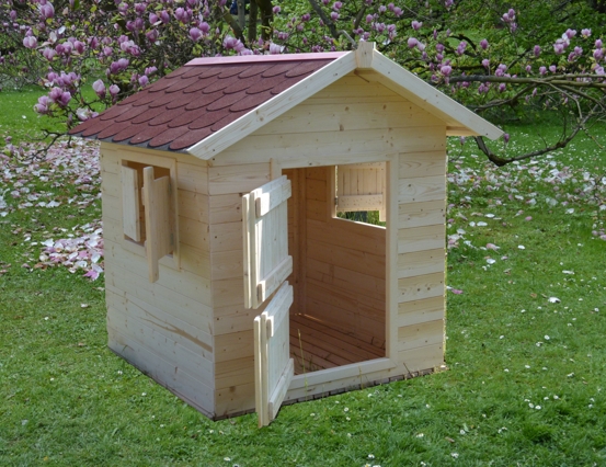 dřevěný zahradní domek pro děti natural z palubek se šindelovou střechou a dvěmi okny